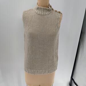 Oscar De La Renta vest womens Beige vest knitted thick knit vintage 100% linen